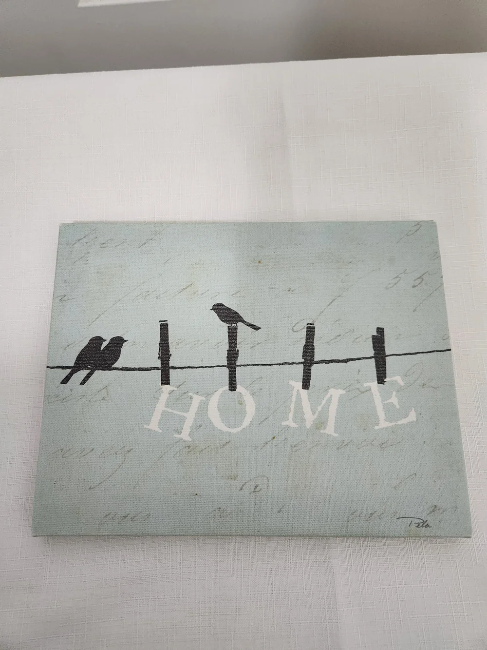 Home Wall Art Canvas - Blue 'HOME' Bird Silhouette. Pela Studio